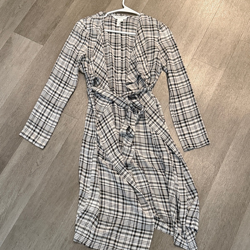 Plaid Long Sleeve Wrap coat